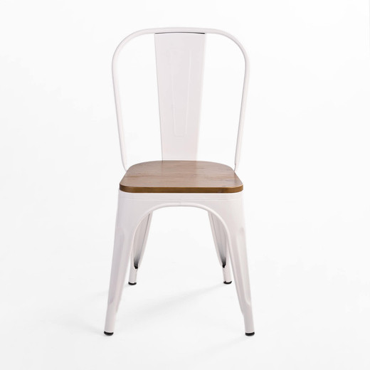 Novahus Pack 4 Sillas Tolix Vintage Asiento Madera Blanco