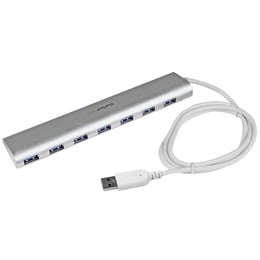 StarTech.com Concentrador USB 3.0 de 7 Puertos - Hub de Aluminio con Cable Incorporado - Interruptor para compartir periférico USB