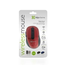 Mouse inalámbrico Klip Xtreme Vector, USB, óptico, Rojo
