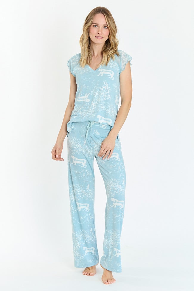 Pijama Dame Pantalon Largo Celeste