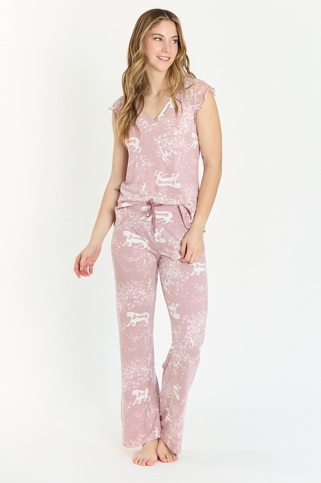 Pijama Dame Pantalon Largo Malva