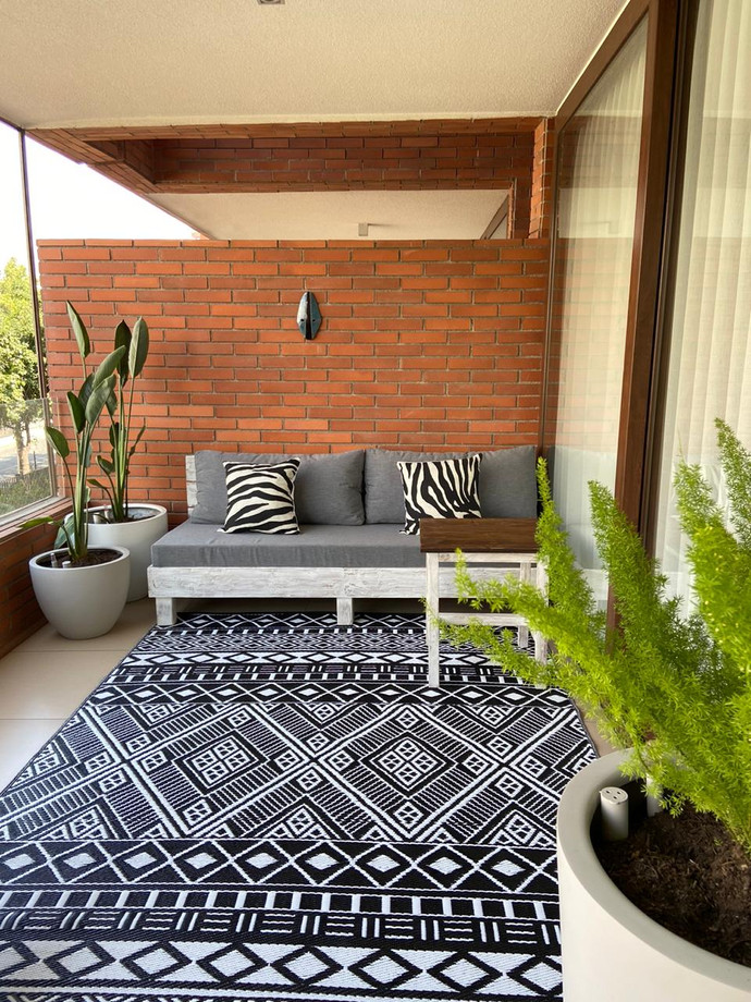 Terraza de dormitorio: Sofá de 3 cuerpos y plantas - espacio pieza principal en blanco y negro.jpg