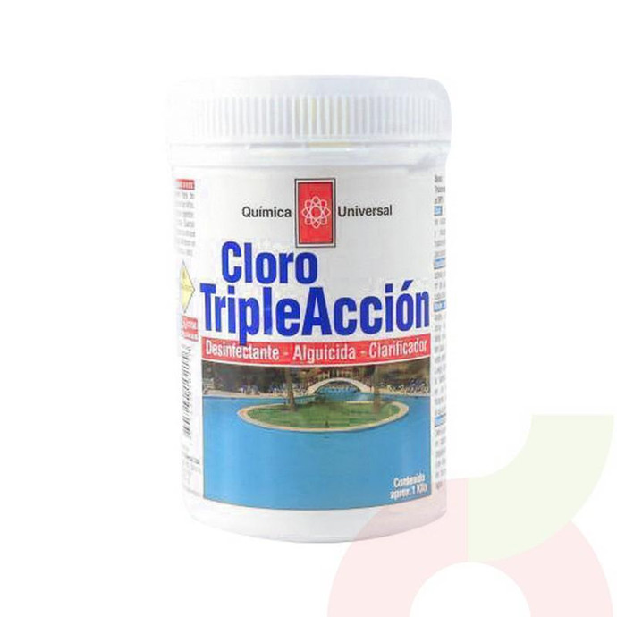 Cloro Triple Acción 1Kg Química Universal - Cloro T/Accion 1 Kg (Tableta 200Gr) Piscina Q.Universal