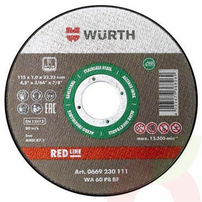 Disco de Corte Rojo Inoxidable 180x1.8x22.2mm Wurth - Disco Corte Rojo Inox 180X1.8X22.2Mm Wurth