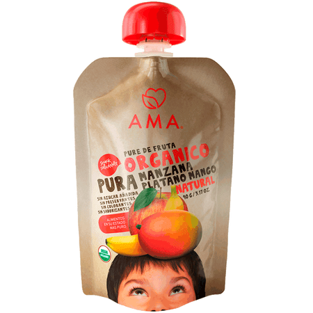 Pure de fruta orgánico manzana, plátano y mango 90g AMA
