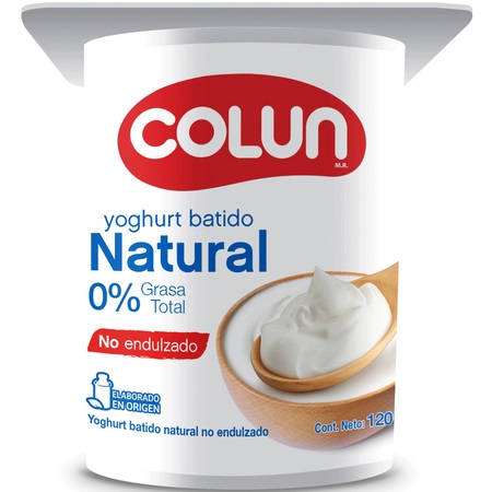 Pack 4 Yoghurt batido natural no endulzado 120g Colun 0% Grasa
