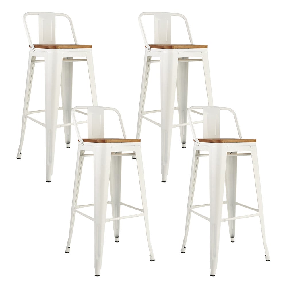 Pack 4 Pisos de Bar Tolix Asiento de Madera Blanco