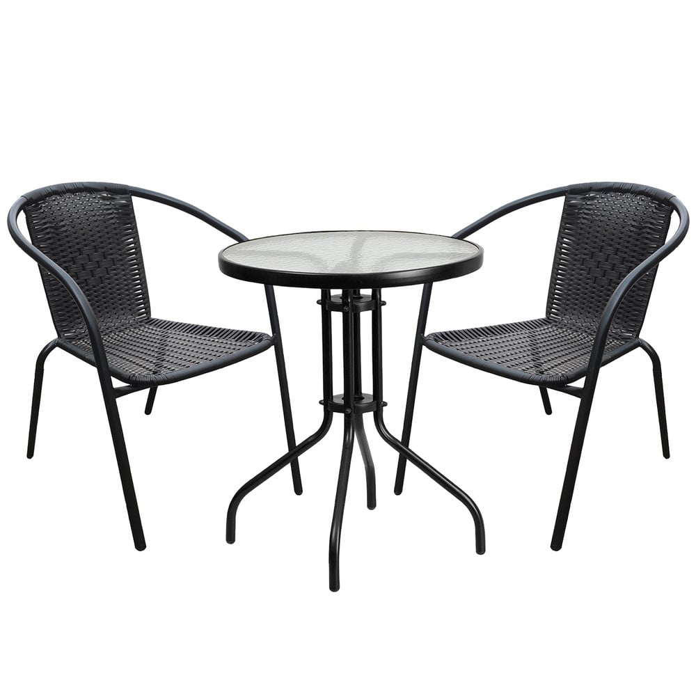 Set terraza Maceio 2 sillas  + Mesa vidrio 70x60 cm Negro