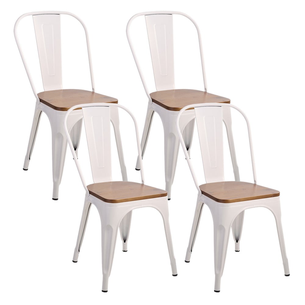 Pack 4 Sillas Tolix Vintage Asiento Madera Blanco