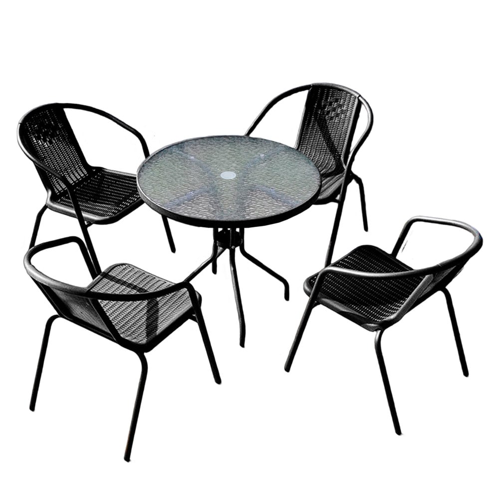 Set terraza Maceio 4 sillas + Mesa vidrio 80x70 cm Negro