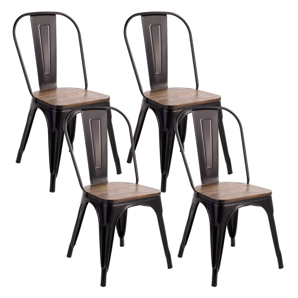 Pack 4 Sillas Tolix Vintage Asiento Madera Negro