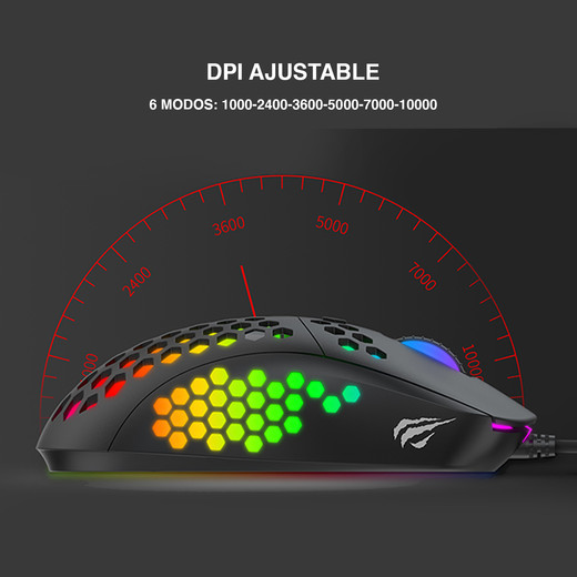 Mouse Gamer RGB 10000 DPI 7D MS878 Negro