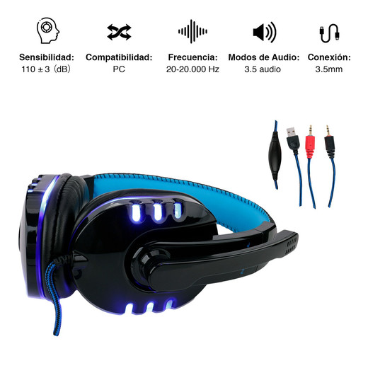 Audífonos Gamer G04L Luces Led con Micrófono Azul