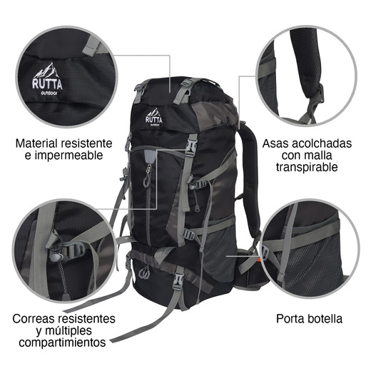 Mochila Camping 65L Negro