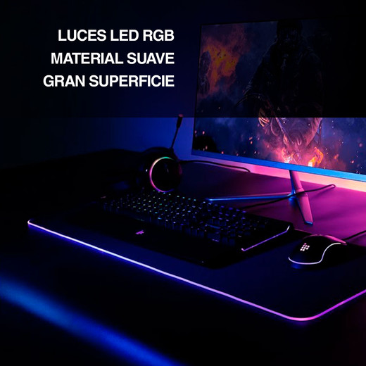 Mouse Pad Gamer Luces Led RGB Negro