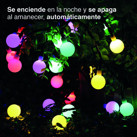 Guirnalda Solar Esferas Luces LED Navidad Colores