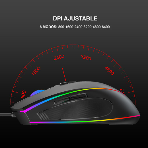 Mouse Gamer 6400 DPI 7D MS1017 Negro