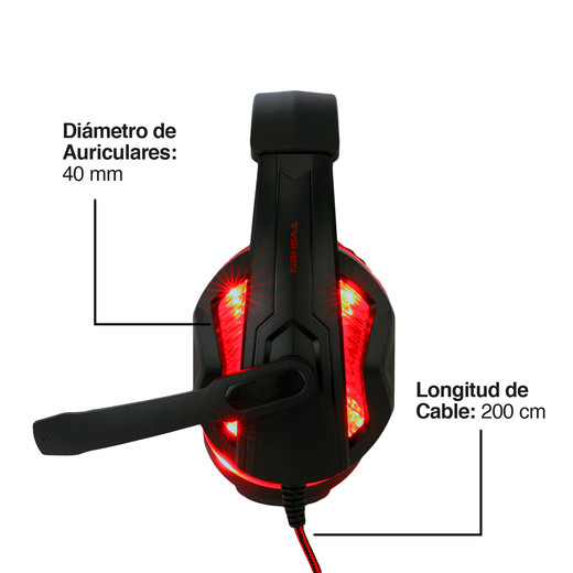 Audífonos Gamer GH05 Luces Led con Micrófono Rojo