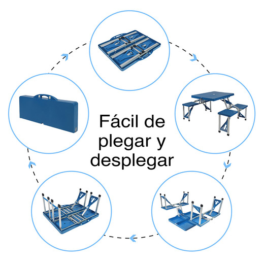 Mesa de Camping con Asientos Azul