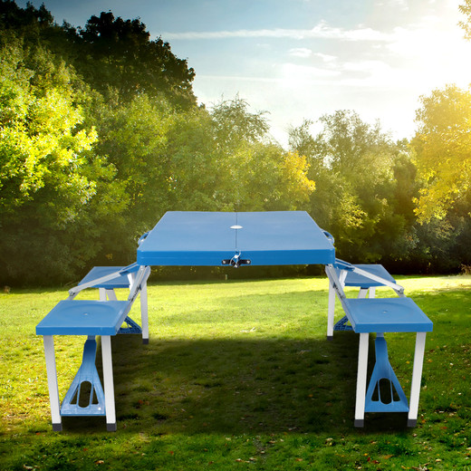 Mesa de Camping con Asientos Azul