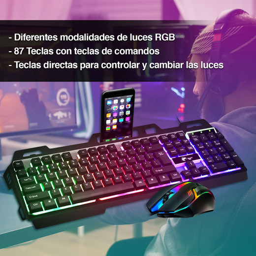 Pack Teclado RGB + Mouse Gamer + Cámara Web Negro