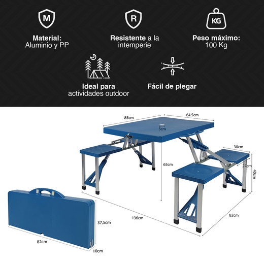 Mesa de Camping con Asientos Azul