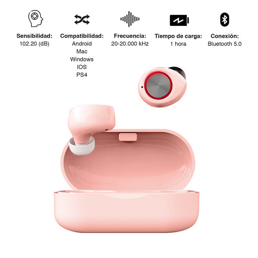 Audífonos Earbuds Reisen V1 Bluetooth IPX4 Rosado