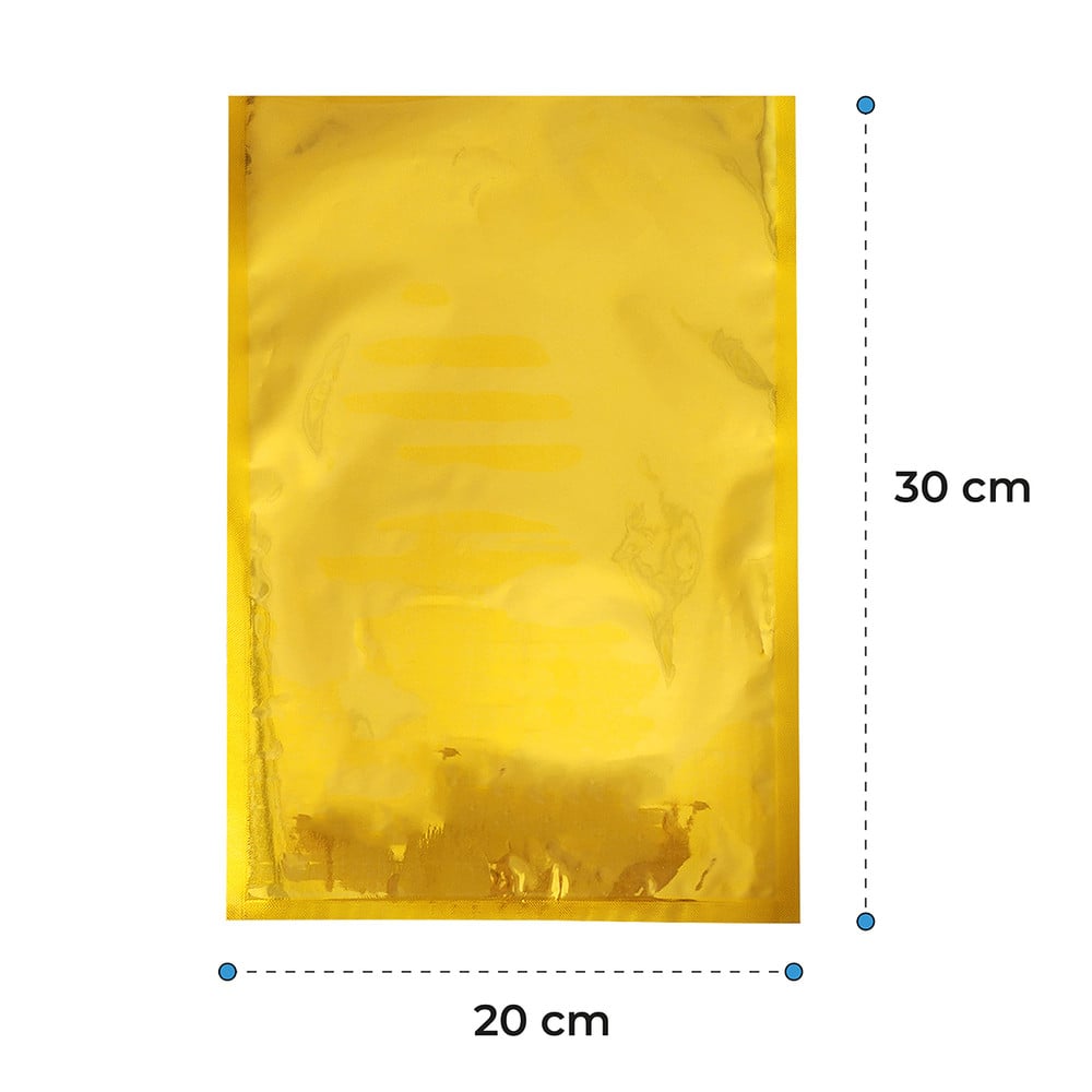 Pack 100 bolsas vacío lisas doradas 20x30 - 70 micras