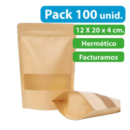 Bolsas DoyPack Kraft con Ventana 12x20x4 cms. (100 unidades)