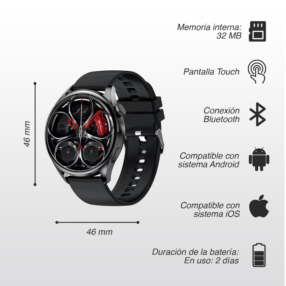 Atletis - Smartwatch Reloj Inteligente Redondo QS9 Negro