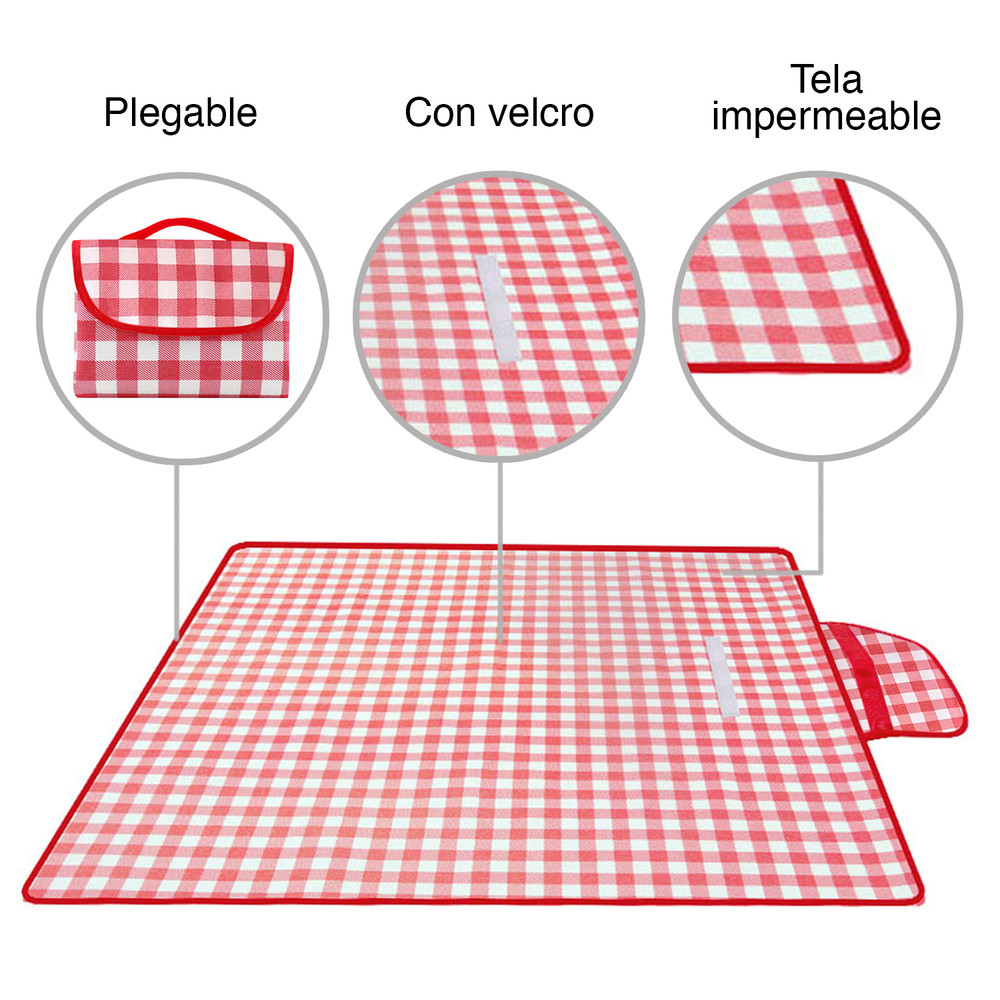 Manta para picnic vichy rojo con reverso impermeable 280x140