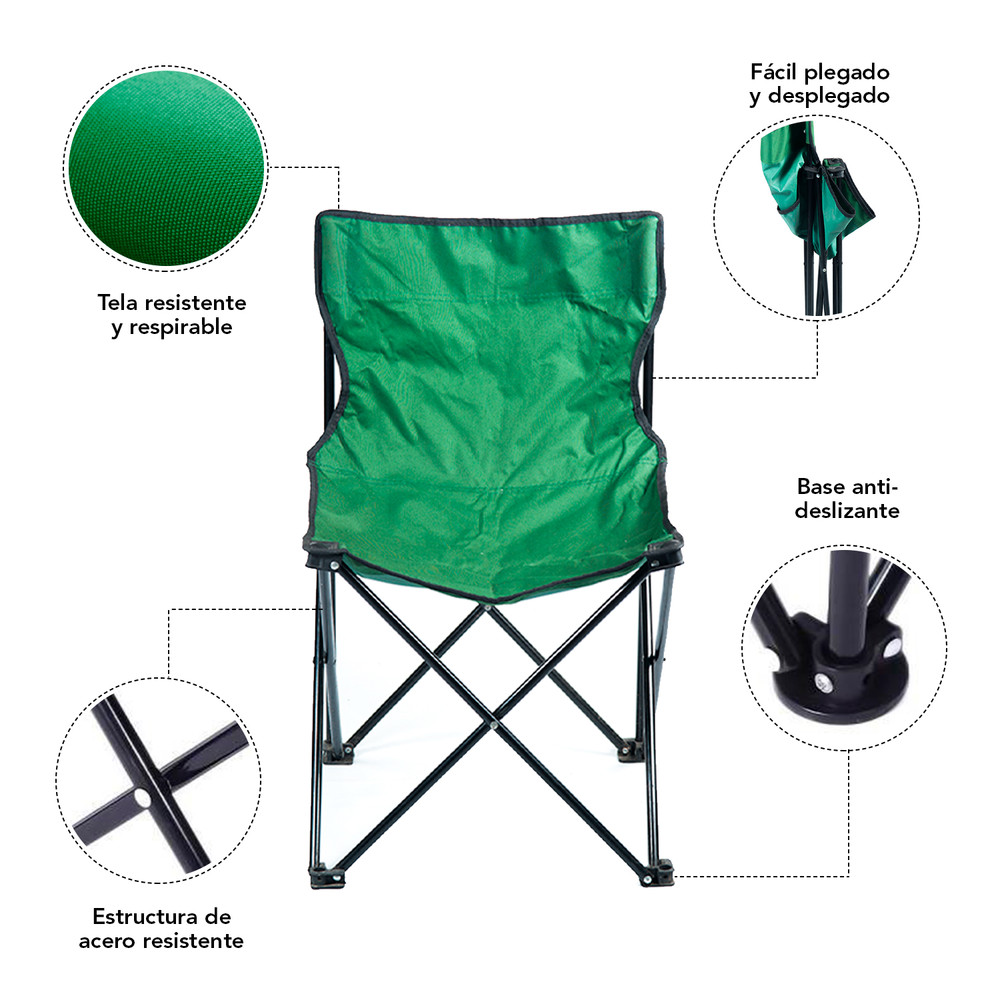 Atletis - Silla Camping Plegable Básica Verde