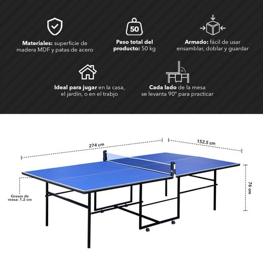 Mesa de Ping Pong Plegable Azul