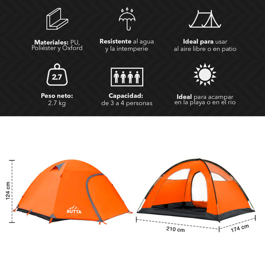 Carpa Camping Familiar 3 a 4 Personas Outdoor