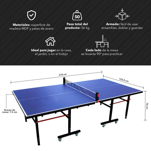 Mesa de Ping Pong Plegable Profesional Azul