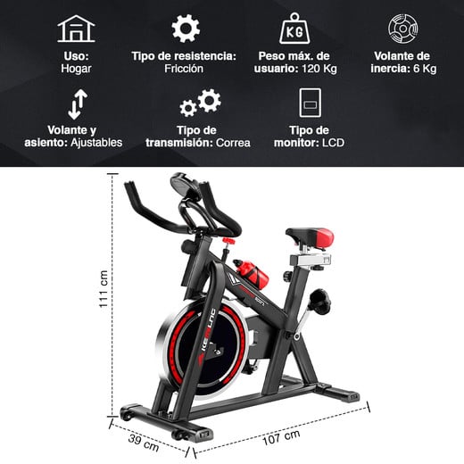 Bicicleta Home Fitness Pro K300 Con Monitor LCD Volante Inercia 6 KG