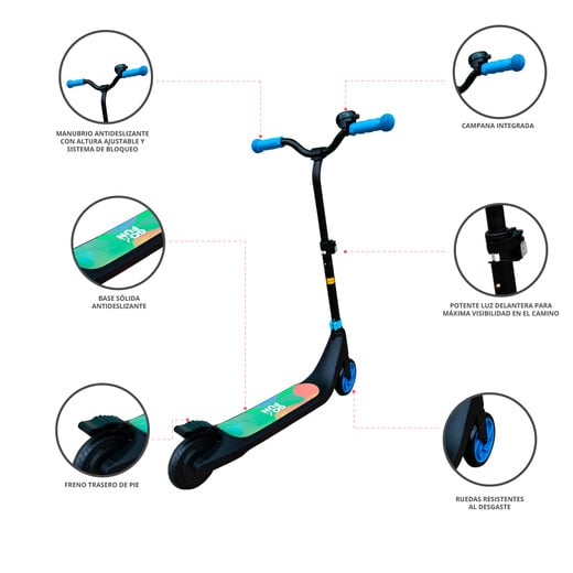 Scooter Eléctrico con Bocina y Luz Azul