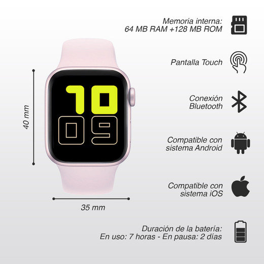 Reloj Inteligente Smartwatch T500 Rosa
