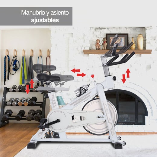 Bicicleta Spinning Pro II con Monitor LCD Volante de Inercia 6 Kg Blanco