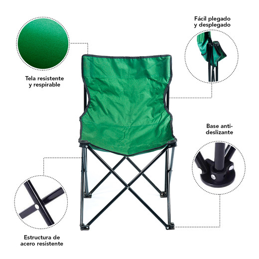 Silla Camping Plegable Básica Verde
