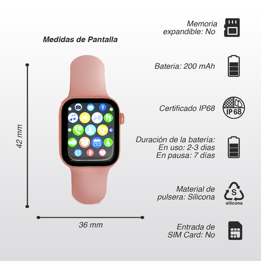 Reloj Inteligente Smartwatch ZN165 Rosado