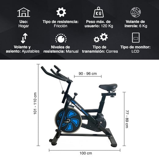 Bicicleta Spinning Racing Fitness Volante 6 Kg Negro