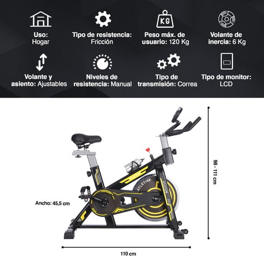 Bicicleta Spinning Pro II con Monitor LCD Volante de Inercia 6 Kg Negro