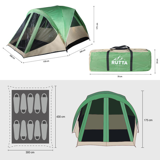 Carpa 10 Personas Camping Outdoor Verde