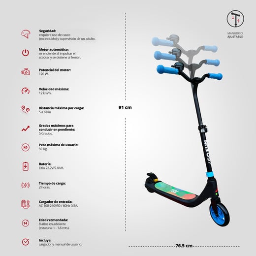 Scooter Eléctrico con Bocina y Luz Azul