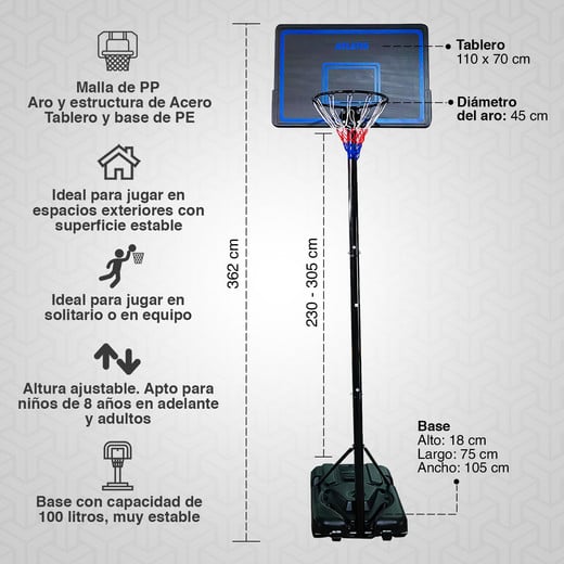 Aro de Basquetball Alley 3M Ajustable Azul