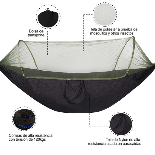 Hamaca Camping Outdoor con Mosquitero Verde