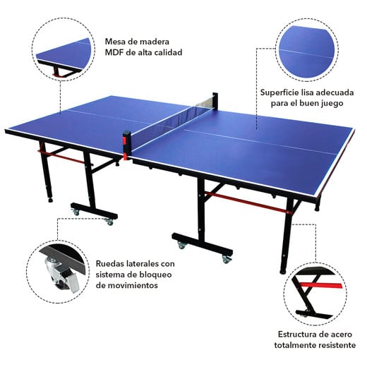 Mesa de Ping Pong Plegable Profesional Azul