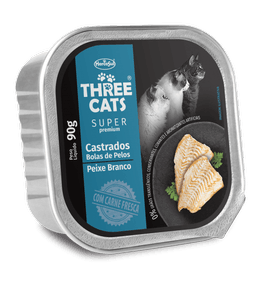 THREE CATS PATE SUPER PREMIUM GATOS CASTRADOS SABOR PESCADO BLANCO 90gr