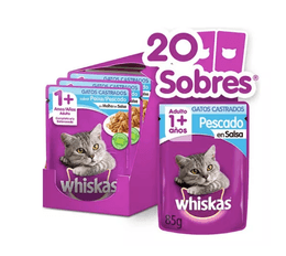 WHISKAS SACHET PESCADO BLANCO GATO CASTRADO CAJA 20 UNIDADES